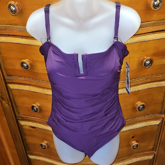 Dkny Other - DKNY Purple One-Piece Swimsuit with Ruched Front